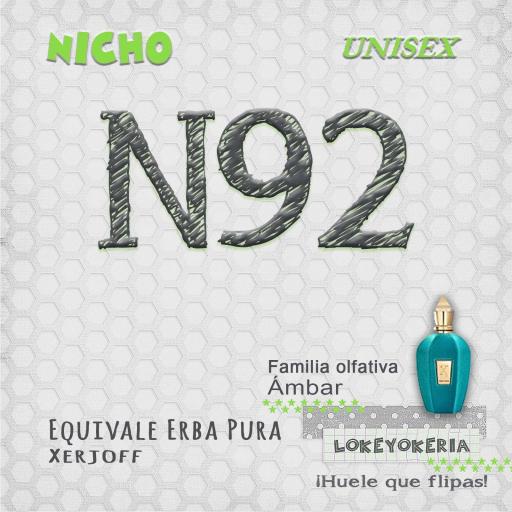 N92 Perfume Equivalencia Nicho - Unisex | Ámbar Frutal (Inspiración Xerjoff, Erba Pura)