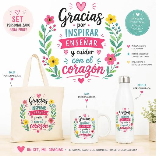 Set personalizado con bolsa, taza y botella | Regalo único a medida