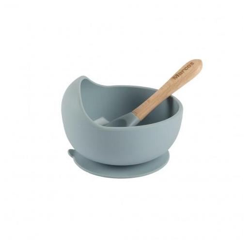 Bol de Silicona con Cuchara de Madera Personalizado – Bebé Antideslizante [1]