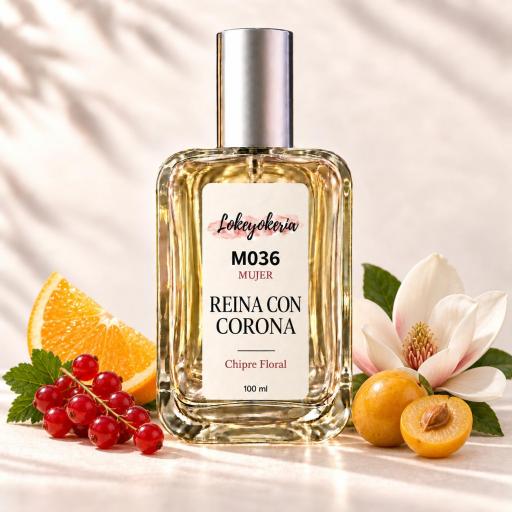 M036 Reina con Corona de Lokeyokeria, frasco de 100 ml con naranja, grosellas rojas, magnolia y ciruelas Mirabel [0]