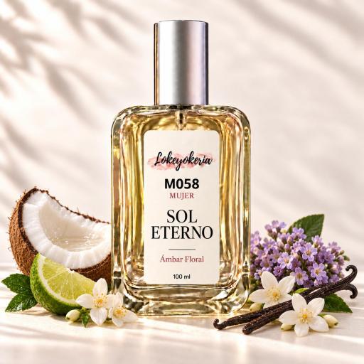 M058 Sol Eterno de Lokeyokeria, frasco de 100 ml con coco, bergamota, flores y vainilla [0]