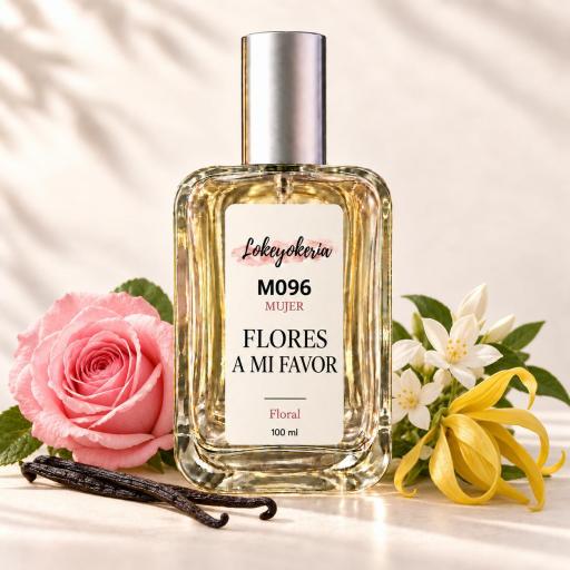 M096 Flores a mi Favor de Lokeyokeria, frasco de 100 ml con rosa, flores blancas, ylang-ylang y vainilla [0]