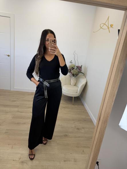 Pantalón Cinturón Tachas Negro