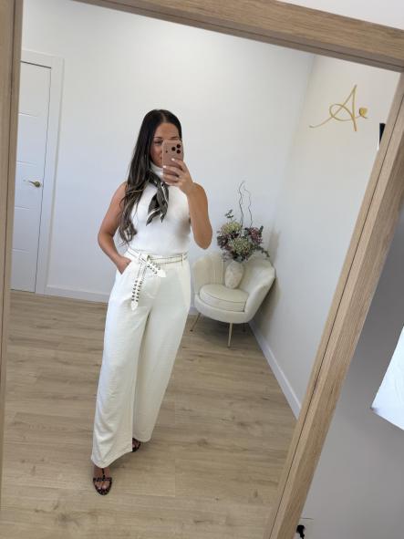 Pantalón Cinturón Tachas Blanco [1]
