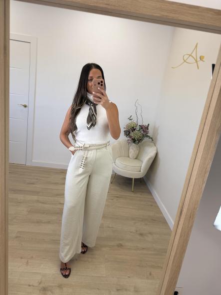 Pantalón Cinturón Tachas Beige [2]