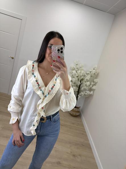 Camisa Florecilla Camel [1]