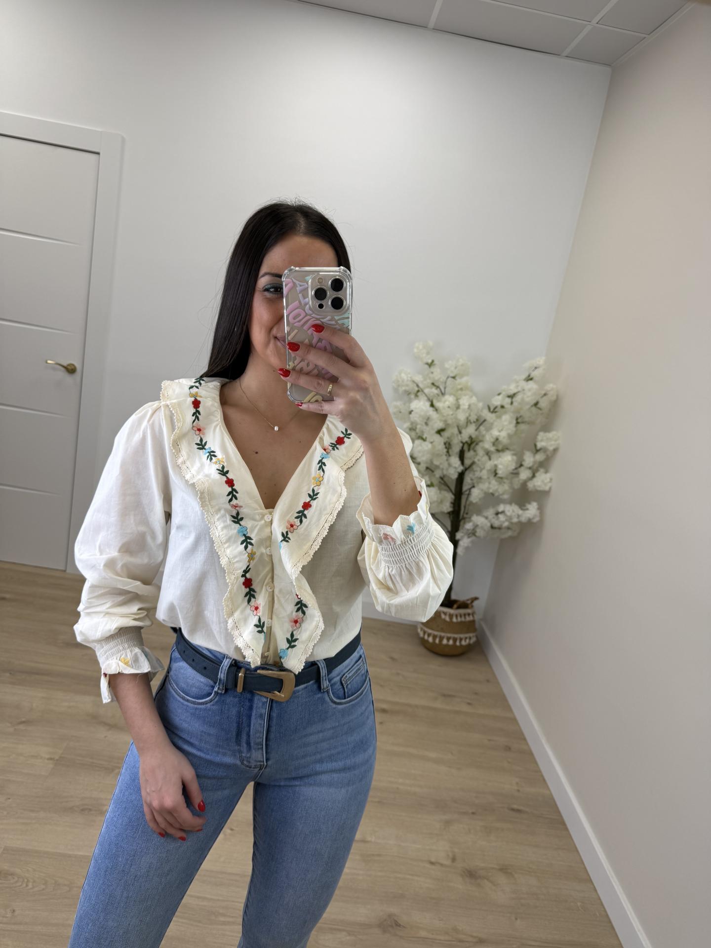 Camisa Florecilla Camel