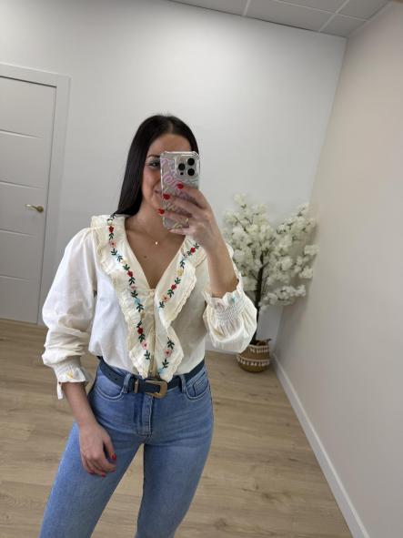 Camisa Florecilla Camel