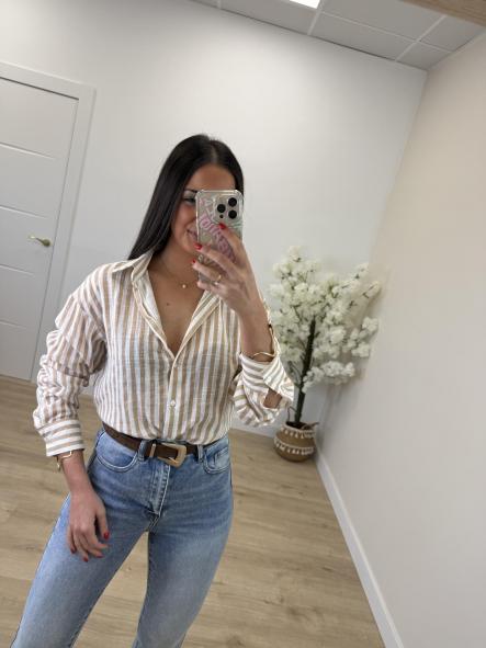 Camisa Rayitas Camel