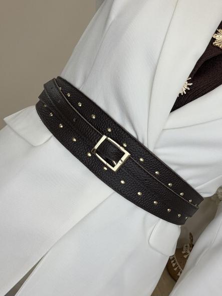 Cinturón Chocolate Tachitas Piel [0]