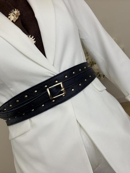 Cinturón Azul Marino Tachitas Piel