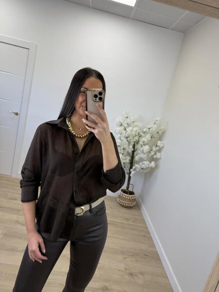 Camisa Chocolate Topitos Terciopelo [1]