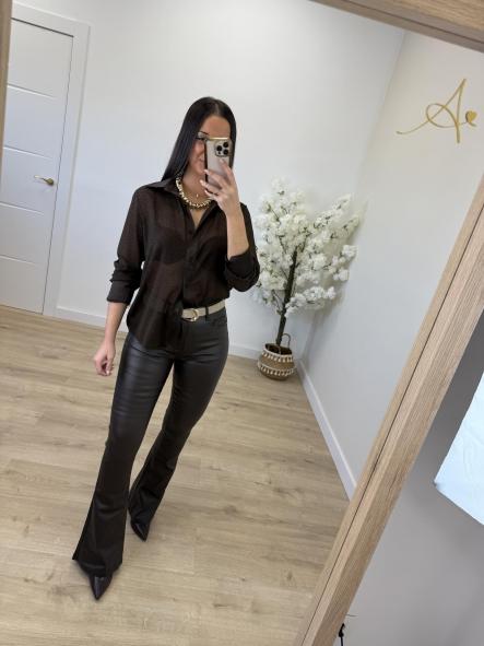 Camisa Chocolate Topitos Terciopelo [2]