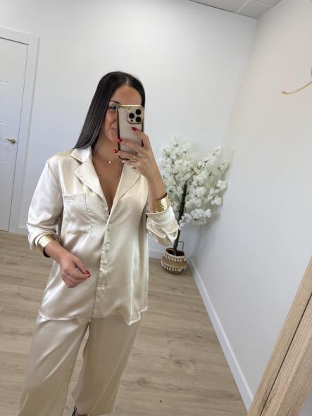 Camisa Beige Satén 
