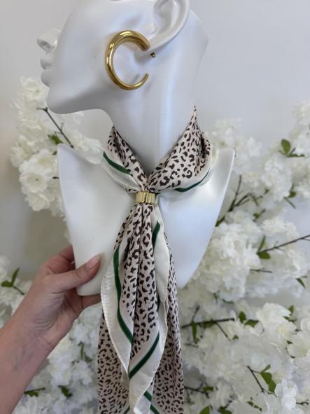 Pañuelo Mini Print Beige y Verde