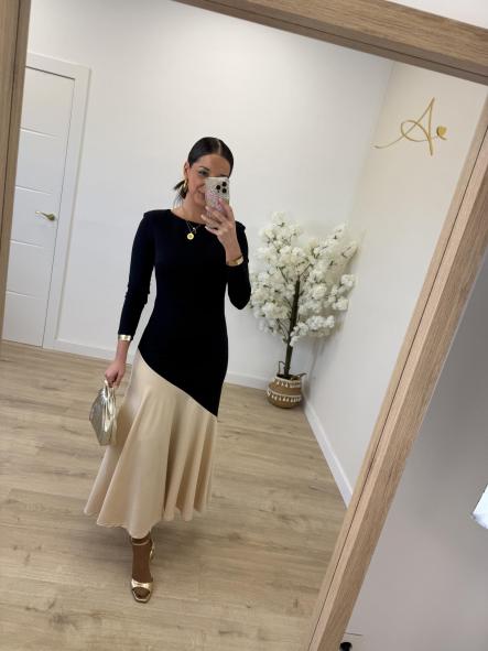 Vestido Cecilia Marino y Beige [2]