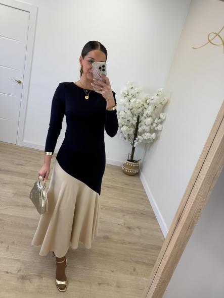 Vestido Cecilia Marino y Beige [1]