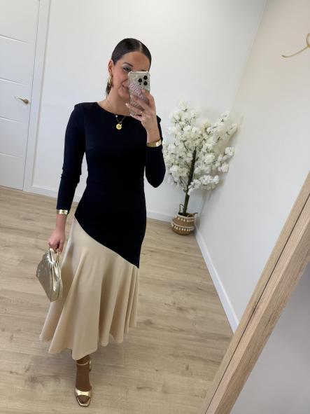 Vestido Cecilia Marino y Beige [0]