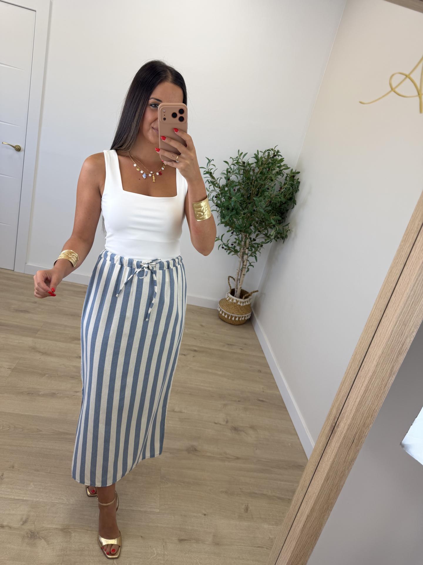 Falda Rayitas Celeste y Blanca