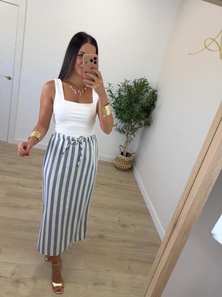 Falda Rayitas Celeste y Blanca