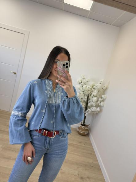 Camisa Bordada Denim 