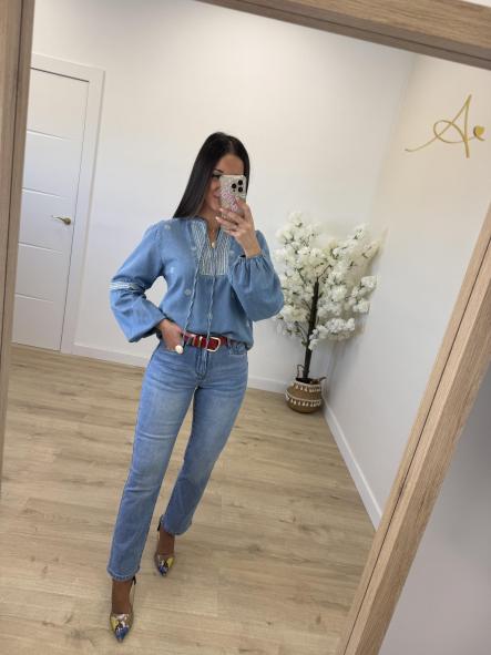 Camisa Bordada Denim  [1]