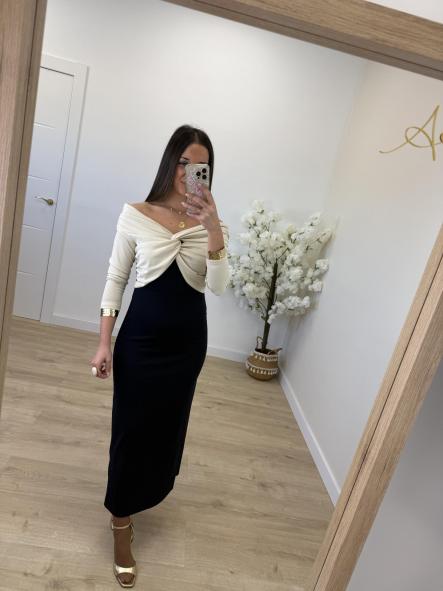 Vestido Bicolor Marino y Beige [2]