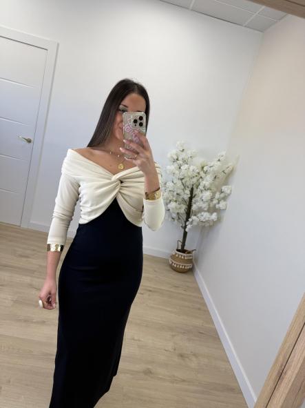 Vestido Bicolor Marino y Beige [0]