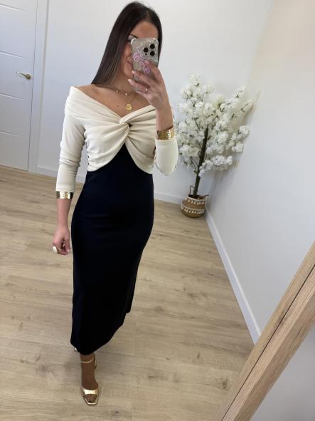 Vestido Bicolor Marino y Beige [1]