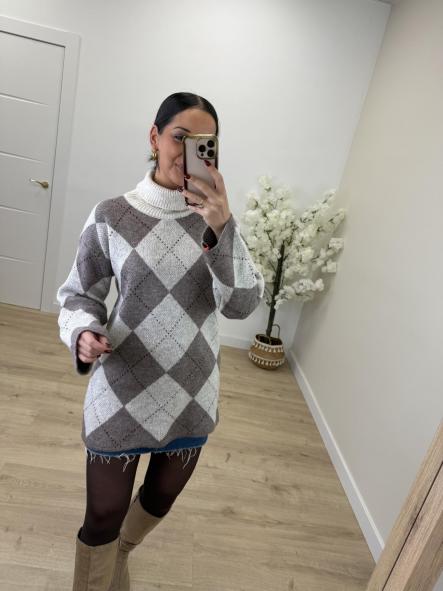 Vestido/Jersey Rombos Camel