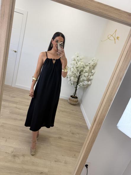 Vestido Fluido Bolitas Negro [1]