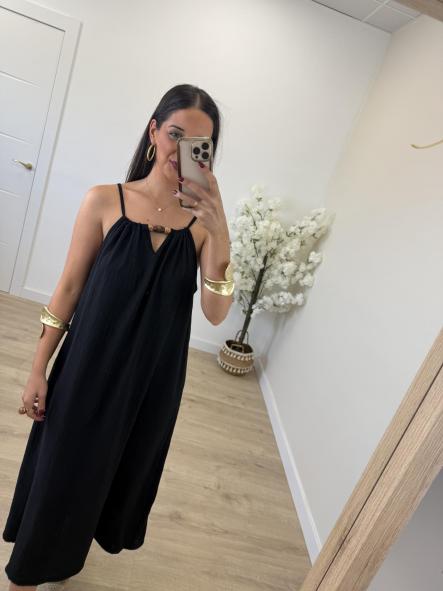 Vestido Fluido Bolitas Negro