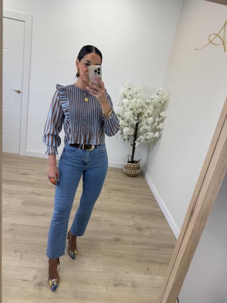 Camisa Raquel Celeste Y Chocolate [1]