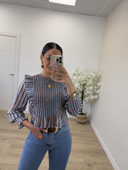 Camisa Raquel Celeste Y Chocolate [0]