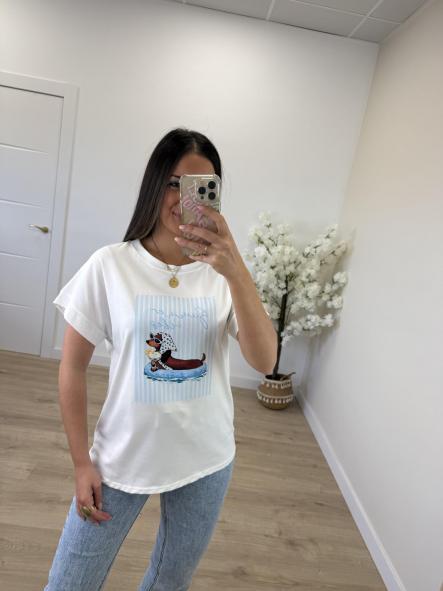 Camiseta Perro Salchicha Celeste [1]
