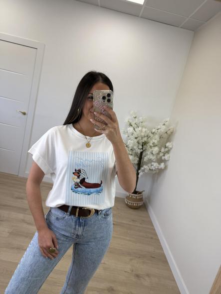 Camiseta Perro Salchicha Celeste [0]