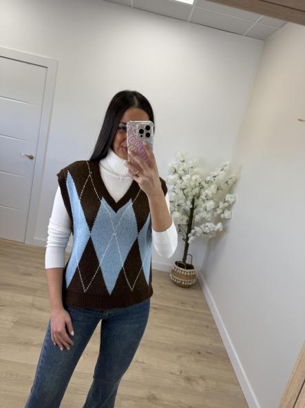 Chaleco Rombos Celeste y Chocolate [1]