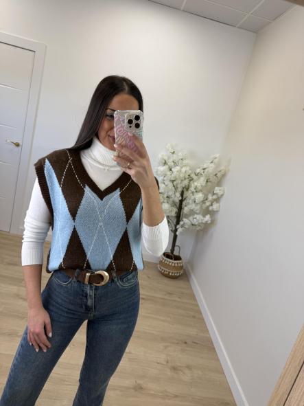 Chaleco Rombos Celeste y Chocolate [0]