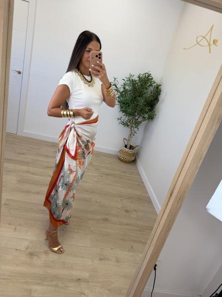 Falda Pareo Larga Naranja y Beige [1]