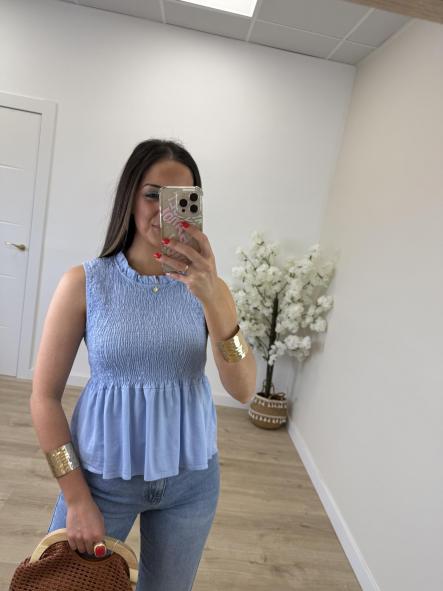 Top Fruncido Celeste