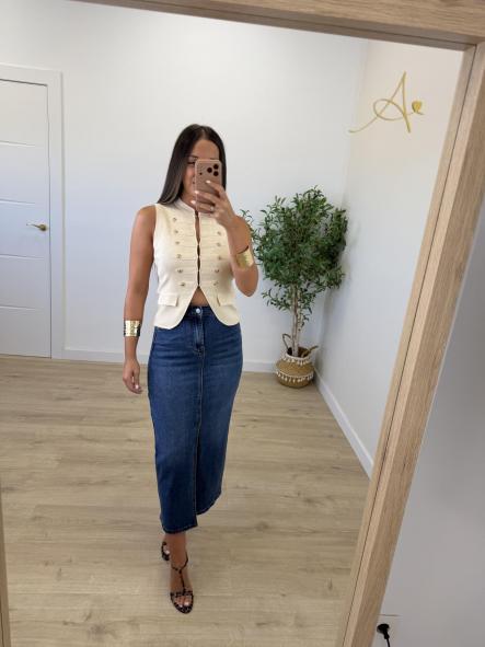 Falda Denim Midi Etiqueta Roja [3]