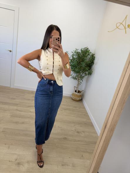 Falda Denim Midi Etiqueta Roja [1]