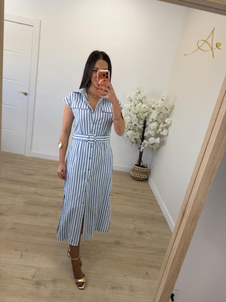 Vestido Camisero Rayitas Celeste [4]