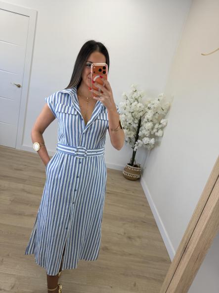 Vestido Camisero Rayitas Celeste [3]