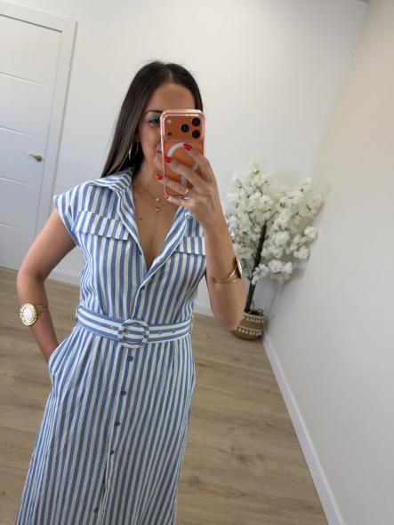 Vestido Camisero Rayitas Celeste [0]