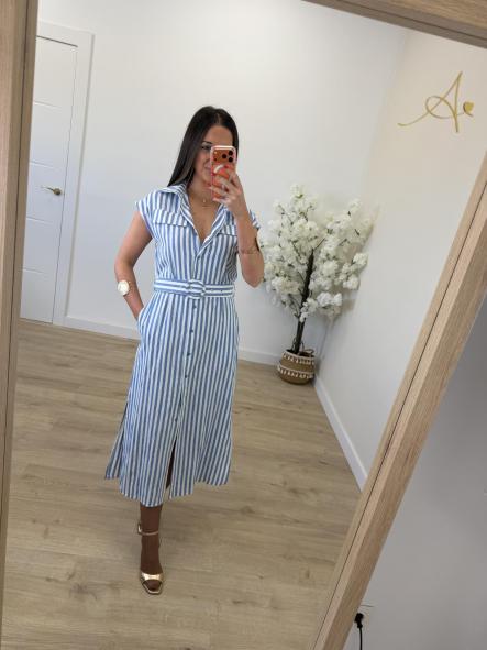 Vestido Camisero Rayitas Celeste [1]