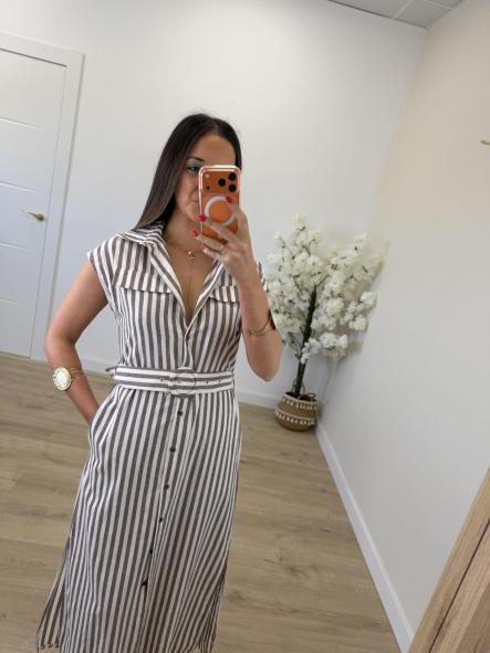 Vestido Camisero Rayitas Camel [0]