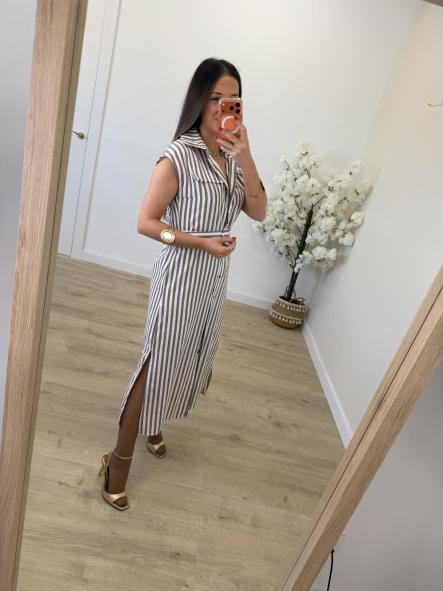 Vestido Camisero Rayitas Camel [3]