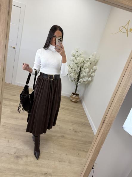 Falda Plisada Ante Chocolate [1]