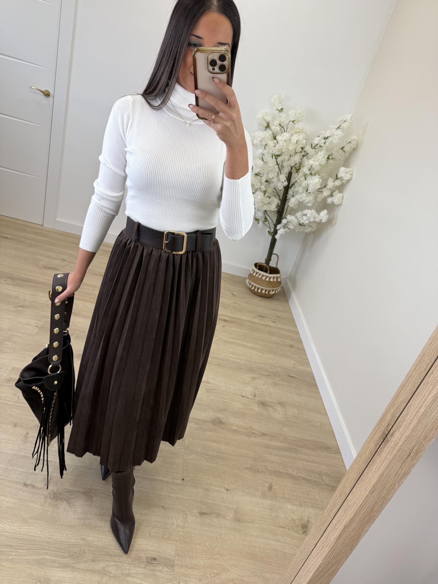 Falda Plisada Ante Chocolate